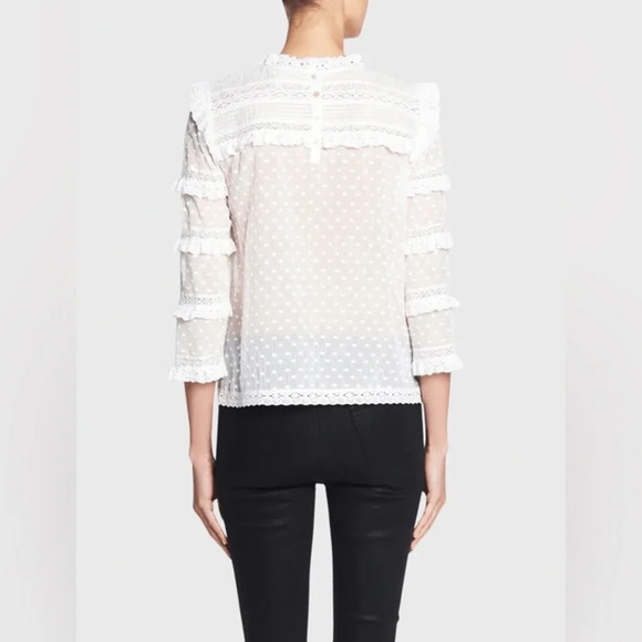 Rebecca Taylor Long Sleeve Moon Dot Embroidered Top in White size 4 - Picture 2 of 12